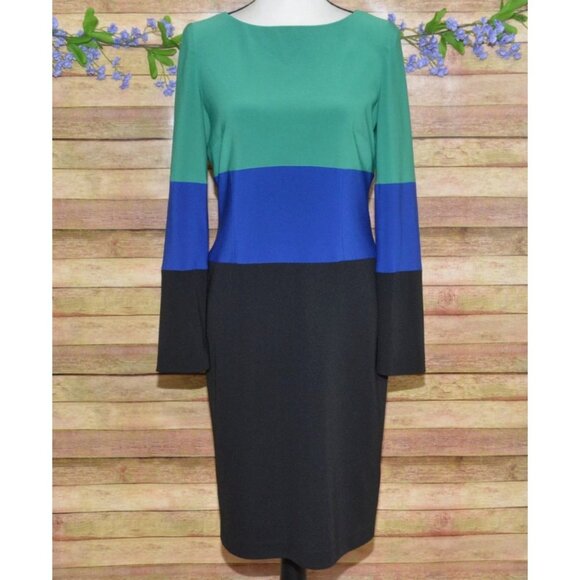 Adrianna Papell Ladies Color Block Long Sleeve Sheath Midi Dress Size 6 Career - Picture 1 of 11